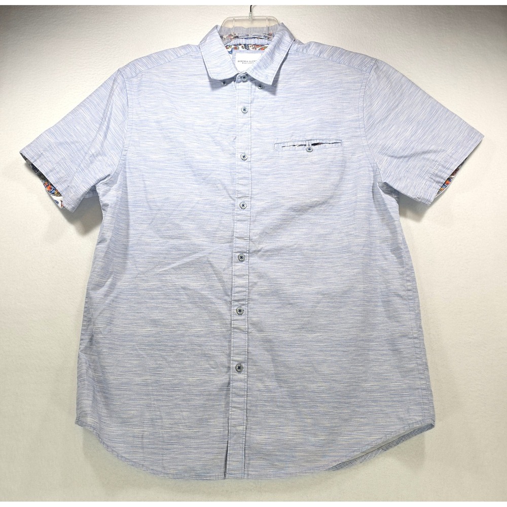 Denim & Flower Ricky Singh Mens Blue Slub Short Sleeve Button Down Shirt Large